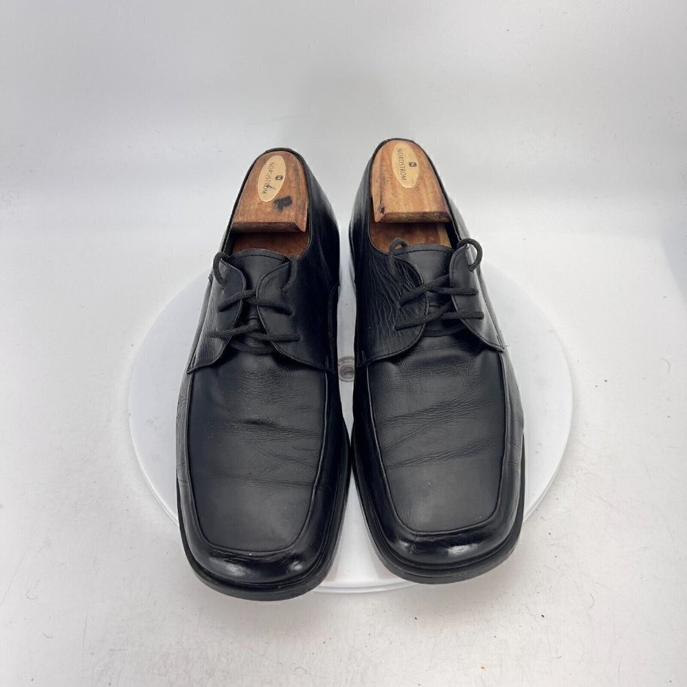 Brunello Men Size 10.5 Black Leather Square Toe Derby Dress Shoes